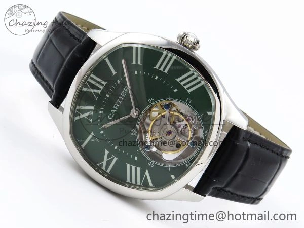 Drive De Cartier Flying Tourbillon SS RMS Best Edition Green Dial on Black Leather Strap AllSeason 5989