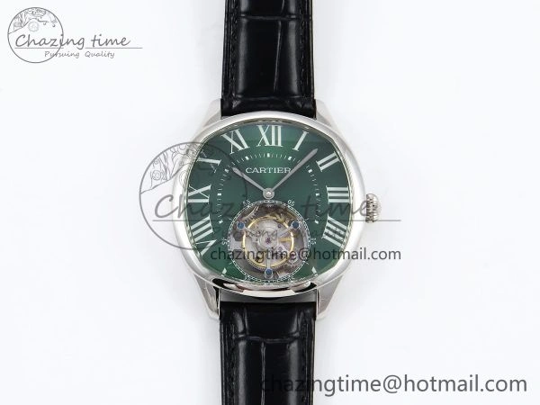 Drive De Cartier Flying Tourbillon SS RMS Best Edition Green Dial on Black Leather Strap AllSeason 5989