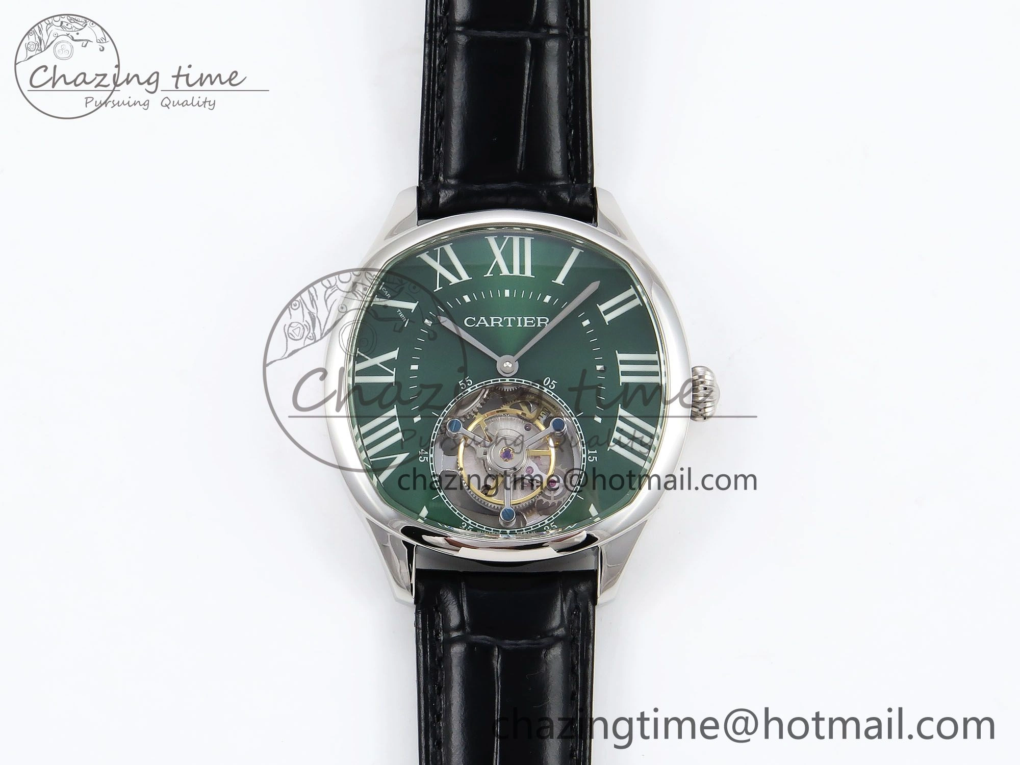 Drive De Cartier Flying Tourbillon SS RMS Best Edition Green Dial on Black Leather Strap AllSeason 5989