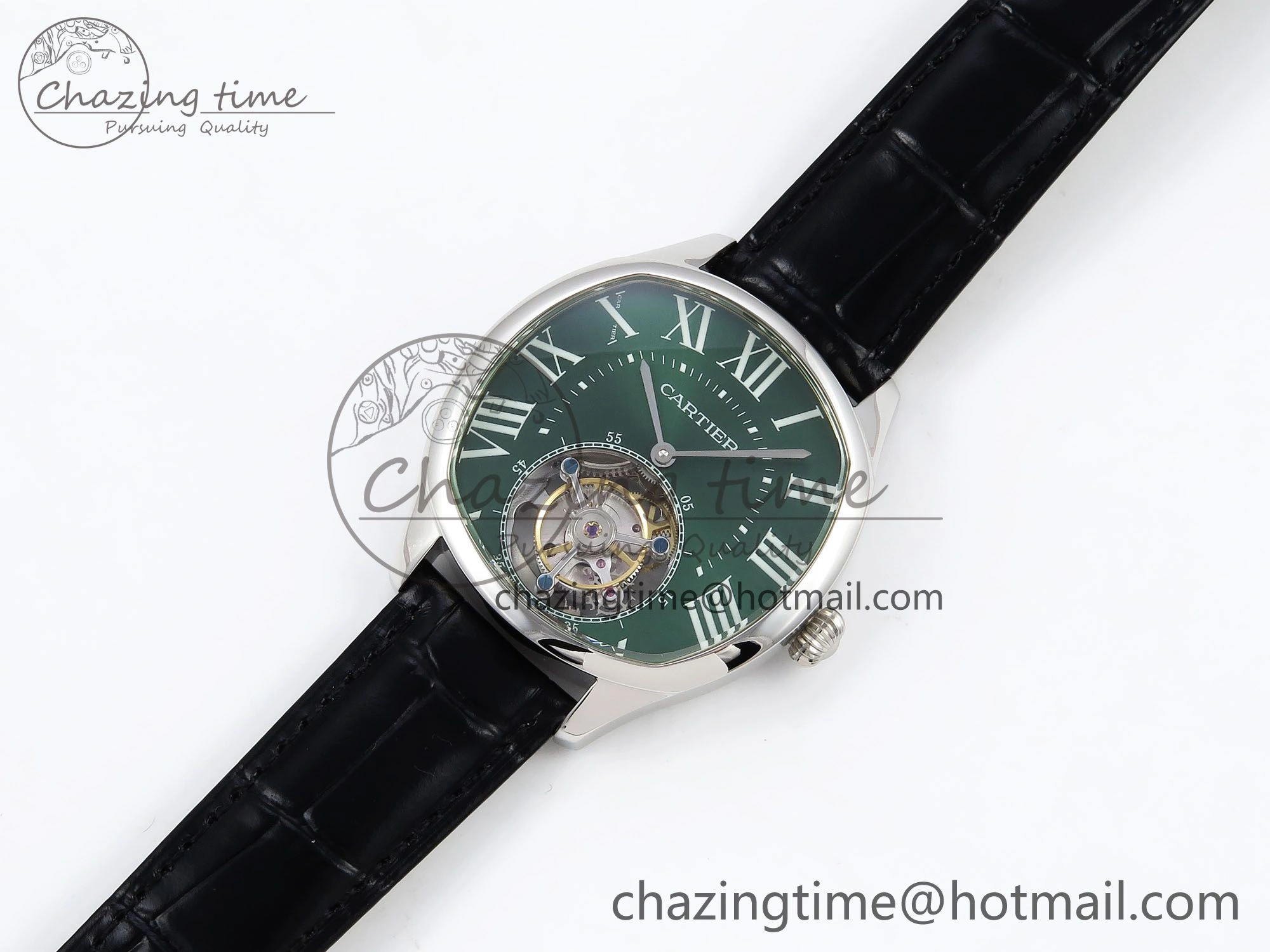 Drive De Cartier Flying Tourbillon SS RMS Best Edition Green Dial on Black Leather Strap AllSeason 5989