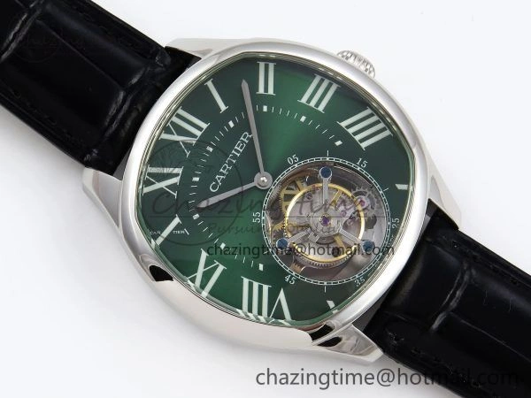 Drive De Cartier Flying Tourbillon SS RMS Best Edition Green Dial on Black Leather Strap AllSeason 5989