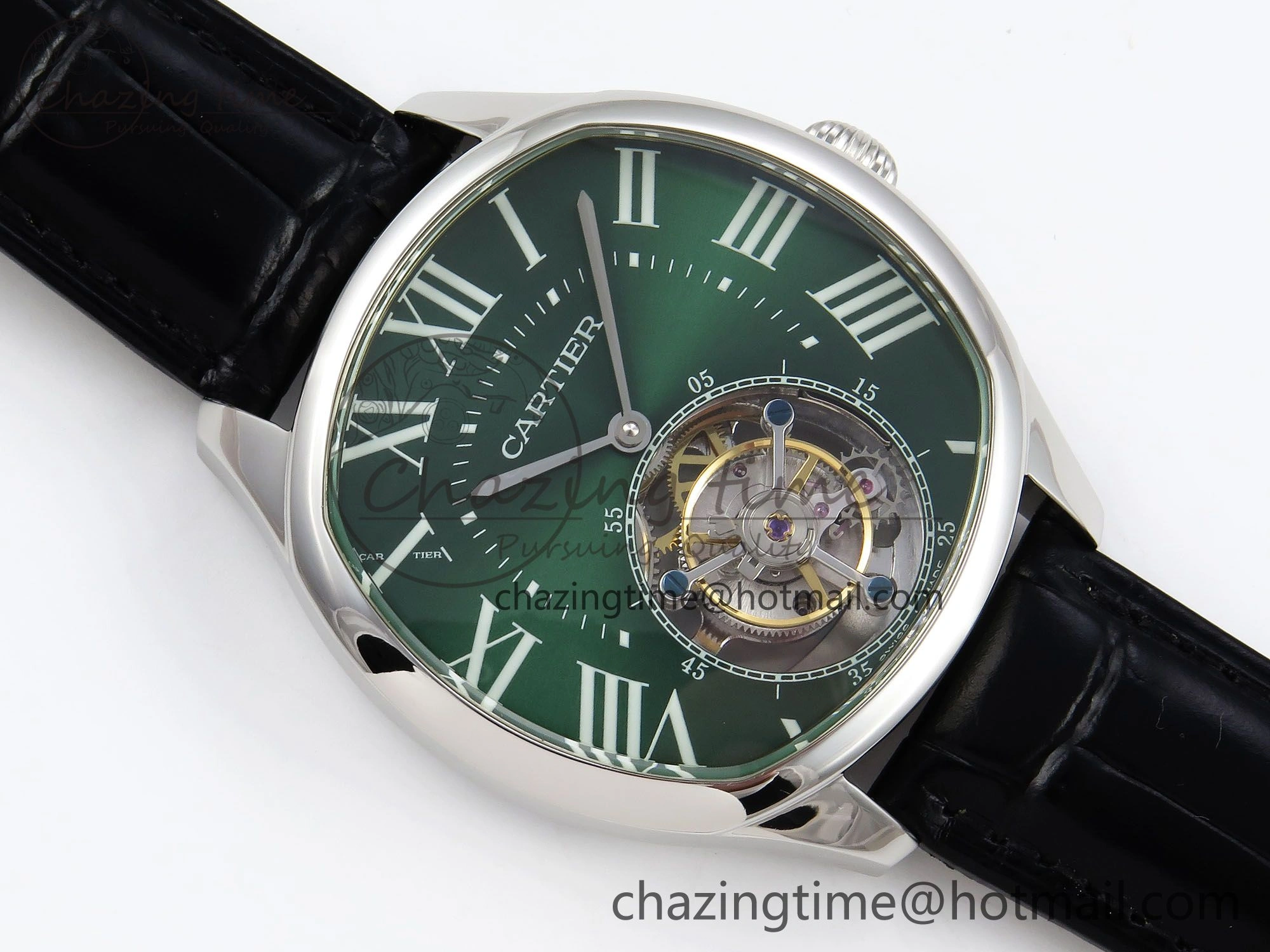 Drive De Cartier Flying Tourbillon SS RMS Best Edition Green Dial on Black Leather Strap AllSeason 5989