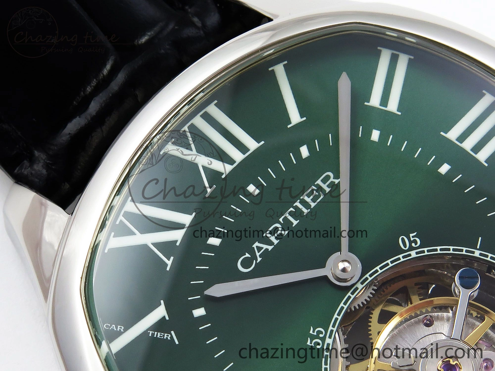 Drive De Cartier Flying Tourbillon SS RMS Best Edition Green Dial on Black Leather Strap AllSeason 5989
