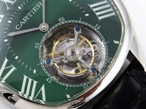 Drive De Cartier Flying Tourbillon SS RMS Best Edition Green Dial on Black Leather Strap AllSeason 5989