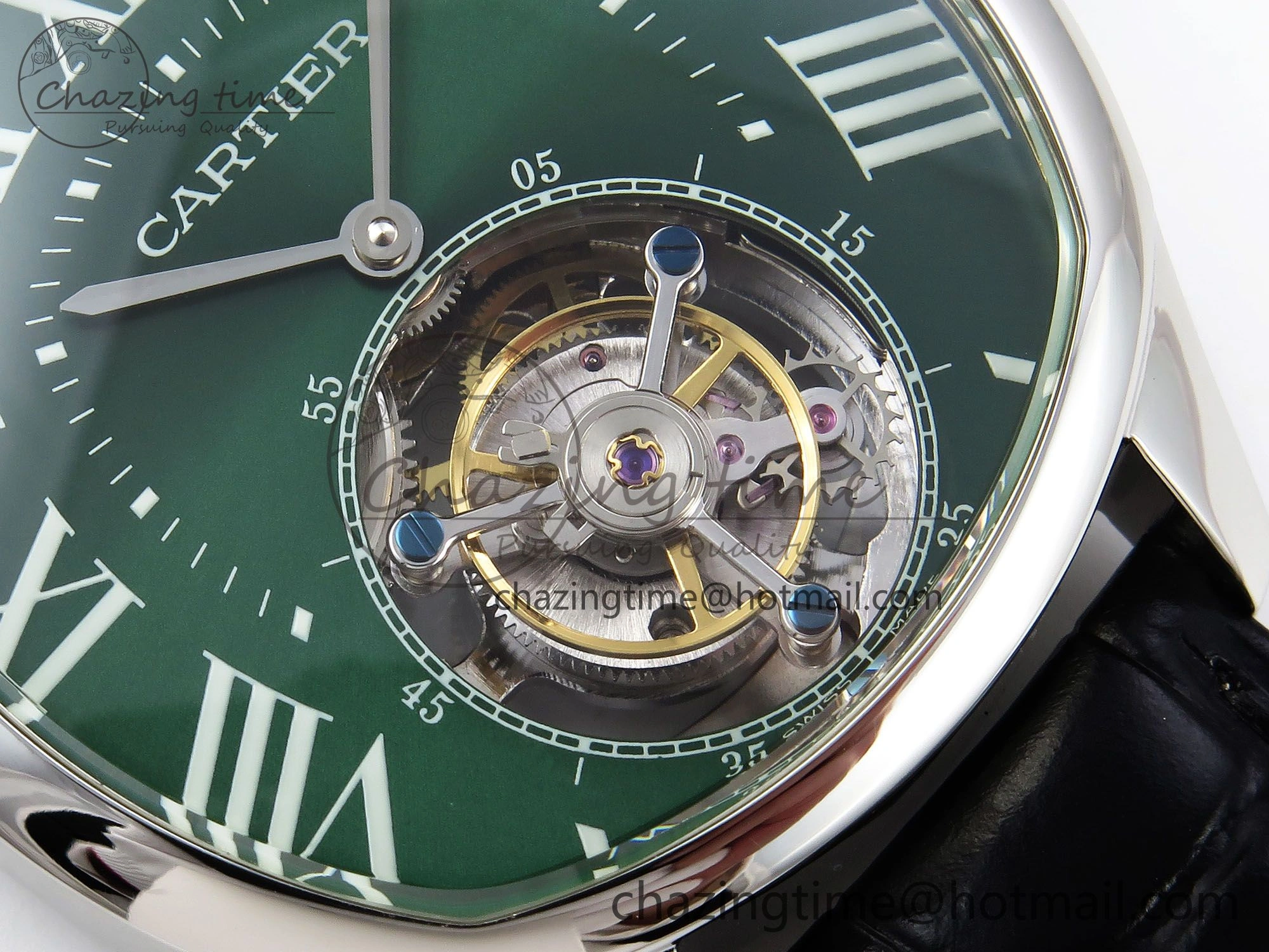 Drive De Cartier Flying Tourbillon SS RMS Best Edition Green Dial on Black Leather Strap AllSeason 5989