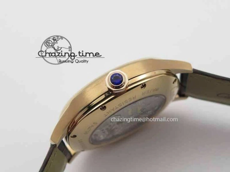 Versatile Drive De Cartier Tourbillon SS RG Best Edition Gray Textured Dial On Brown Leather Strap 6296