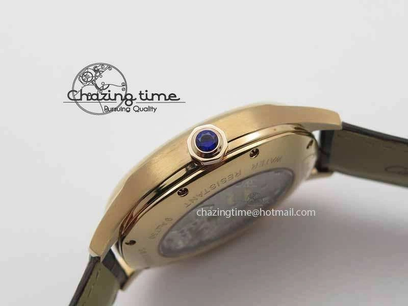 Versatile Drive De Cartier Tourbillon SS RG Best Edition Gray Textured Dial On Brown Leather Strap 6296