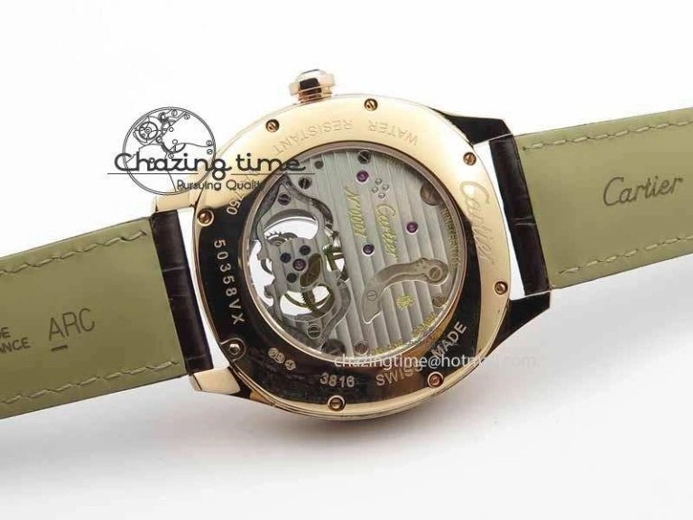 Versatile Drive De Cartier Tourbillon SS RG Best Edition Gray Textured Dial On Brown Leather Strap 6296