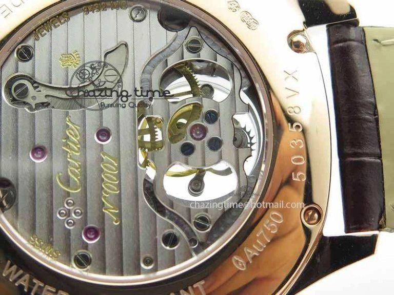 Versatile Drive De Cartier Tourbillon SS RG Best Edition Gray Textured Dial On Brown Leather Strap 6296