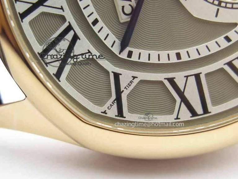 Versatile Drive De Cartier Tourbillon SS RG Best Edition Gray Textured Dial On Brown Leather Strap 6296