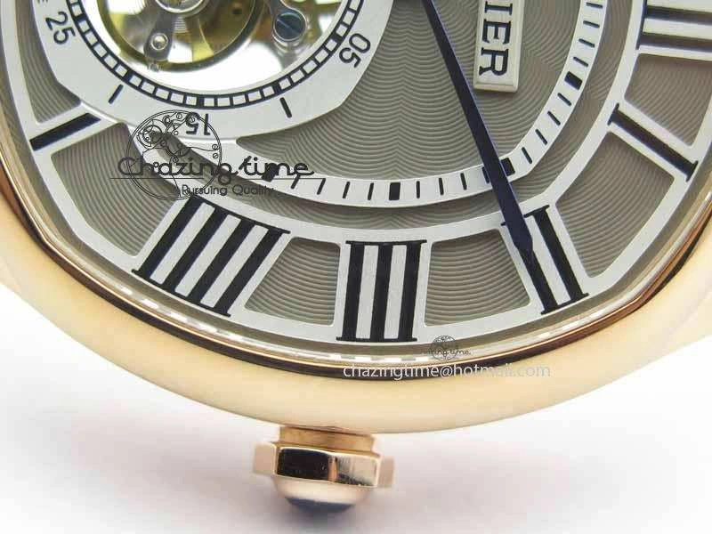 Versatile Drive De Cartier Tourbillon SS RG Best Edition Gray Textured Dial On Brown Leather Strap 6296