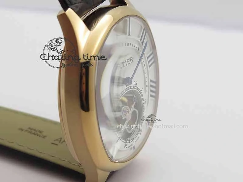 Drive De Cartier Tourbillon SS RG Best Edition White Textured Dial On Brown Leather Strap Packable 6292