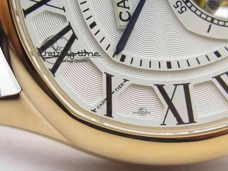 Drive De Cartier Tourbillon SS RG Best Edition White Textured Dial On Brown Leather Strap Packable 6292