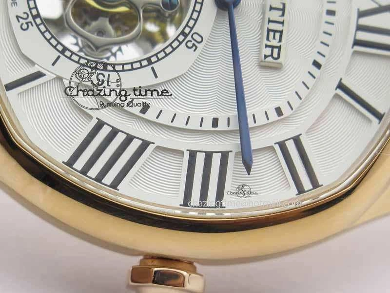 Drive De Cartier Tourbillon SS RG Best Edition White Textured Dial On Brown Leather Strap Packable 6292
