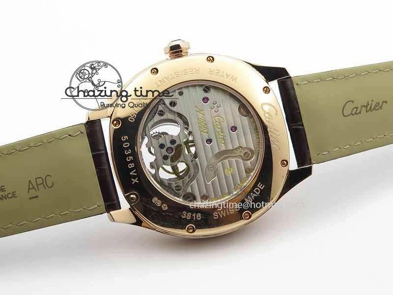 Drive De Cartier Tourbillon SS RG Best Edition White Textured Dial On Brown Leather Strap Packable 6292