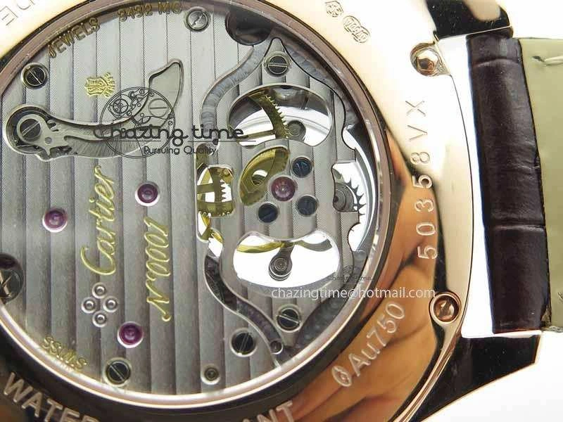 Drive De Cartier Tourbillon SS RG Best Edition White Textured Dial On Brown Leather Strap Packable 6292