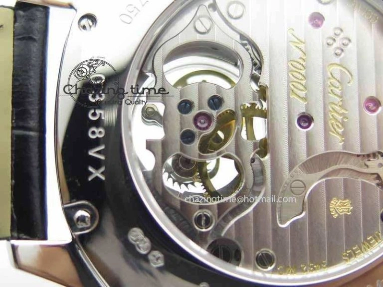 Drive De Cartier Tourbillon SS TF Best Edition Gray Textured Dial On Black Leather Strap Comfortable 6297