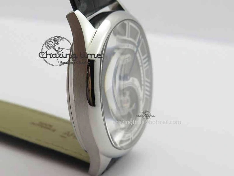 Drive De Cartier Tourbillon SS TF Best Edition Gray Textured Dial On Black Leather Strap Comfortable 6297