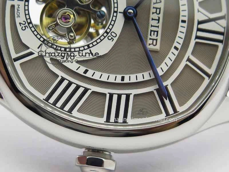 Drive De Cartier Tourbillon SS TF Best Edition Gray Textured Dial On Black Leather Strap Comfortable 6297