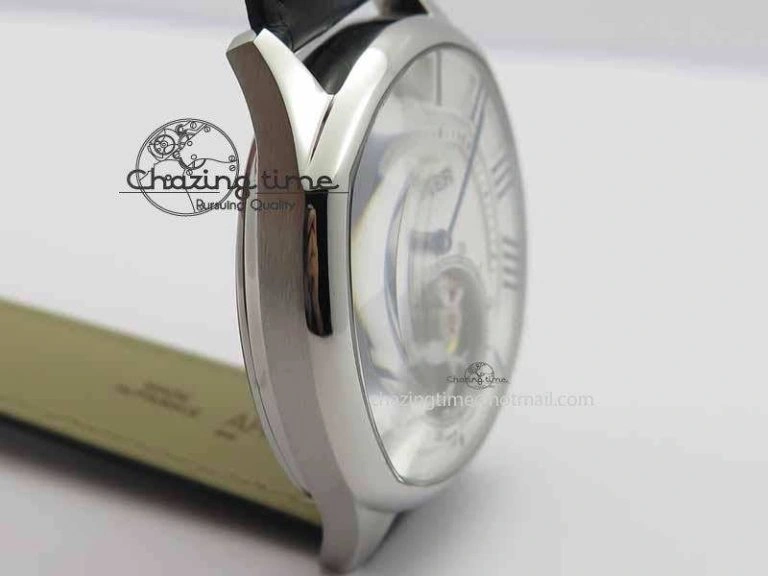 Drive De Cartier Tourbillon SS TF Best Edition White Textured Dial On Black Leather Strap Timeless 6298