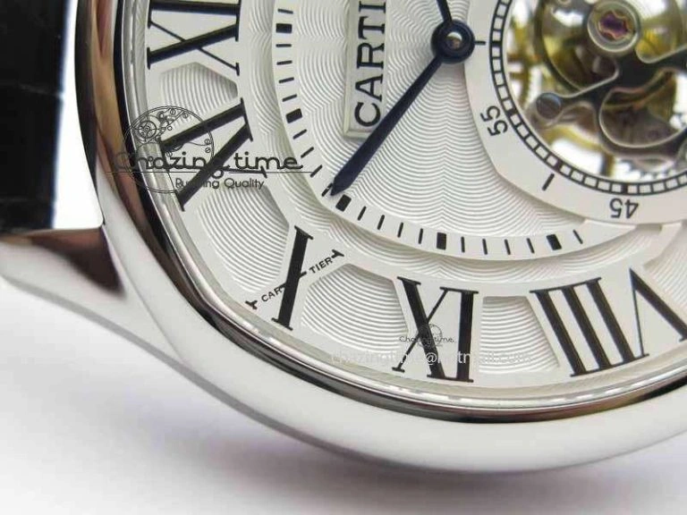 Drive De Cartier Tourbillon SS TF Best Edition White Textured Dial On Black Leather Strap Timeless 6298