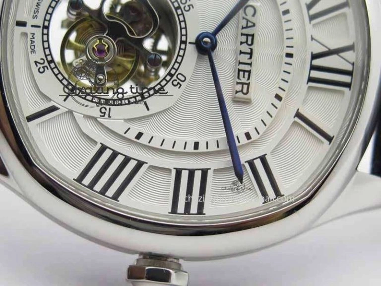 Drive De Cartier Tourbillon SS TF Best Edition White Textured Dial On Black Leather Strap Timeless 6298