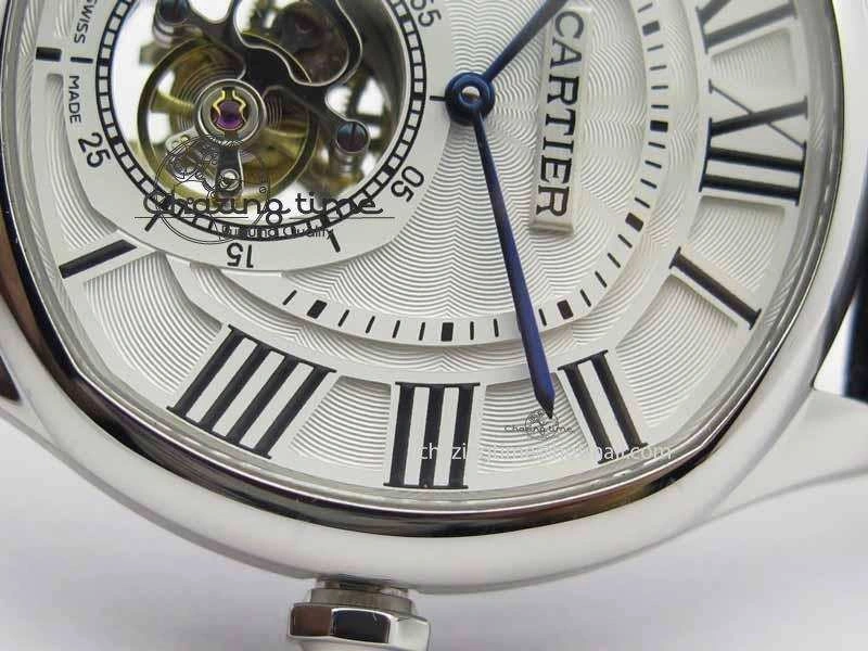 Drive De Cartier Tourbillon SS TF Best Edition White Textured Dial On Black Leather Strap Timeless 6298