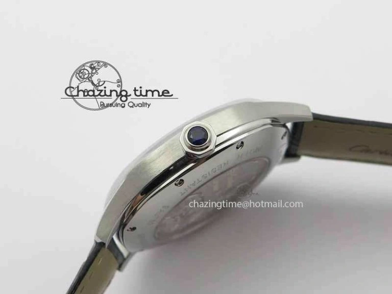 Drive De Cartier Tourbillon SS TF Best Edition White Textured Dial On Black Leather Strap Timeless 6298
