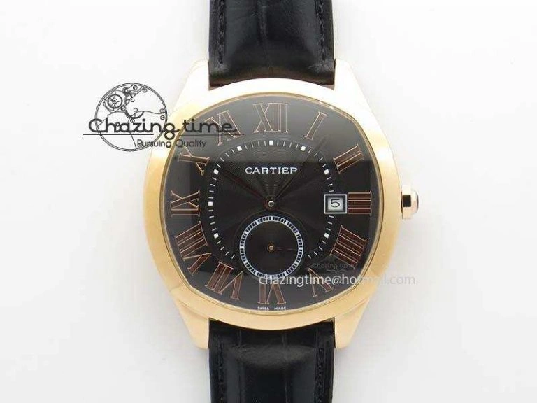 AllSeason Drive de Cartier RG Best Edition Black Textured Dial On Black Leather Strap A23J(1904-PS MC) 6285