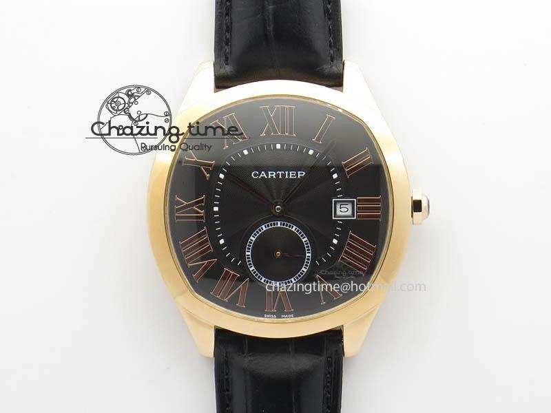 AllSeason Drive de Cartier RG Best Edition Black Textured Dial On Black Leather Strap A23J(1904-PS MC) 6285