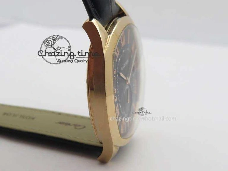 AllSeason Drive de Cartier RG Best Edition Black Textured Dial On Black Leather Strap A23J(1904-PS MC) 6285