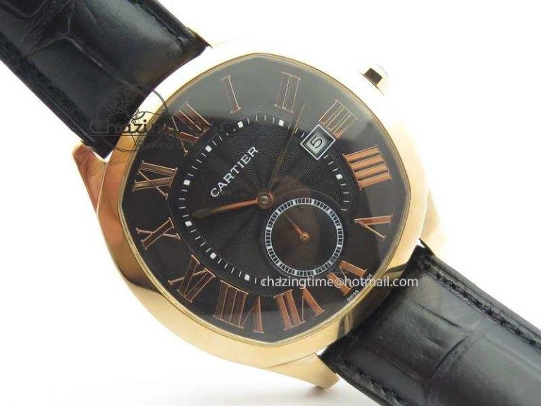 AllSeason Drive de Cartier RG Best Edition Black Textured Dial On Black Leather Strap A23J(1904-PS MC) 6285