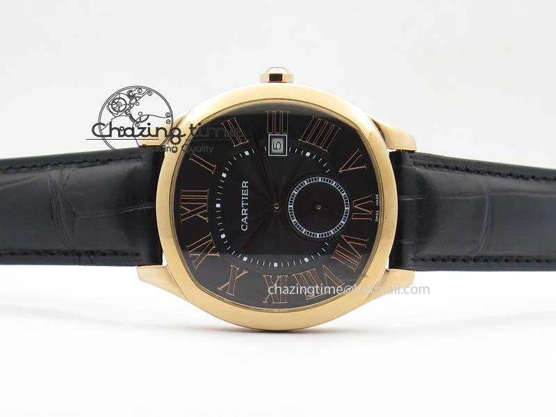 AllSeason Drive de Cartier RG Best Edition Black Textured Dial On Black Leather Strap A23J(1904-PS MC) 6285