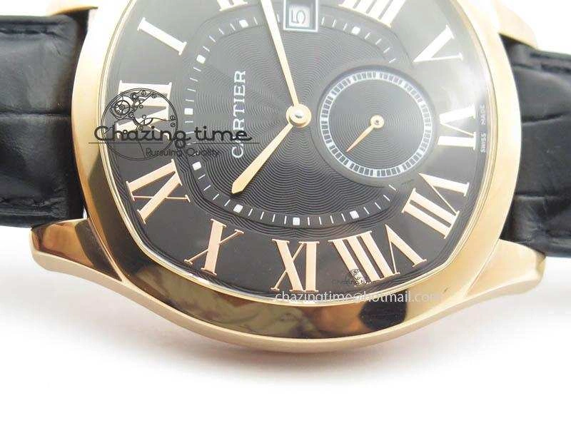 AllSeason Drive de Cartier RG Best Edition Black Textured Dial On Black Leather Strap A23J(1904-PS MC) 6285
