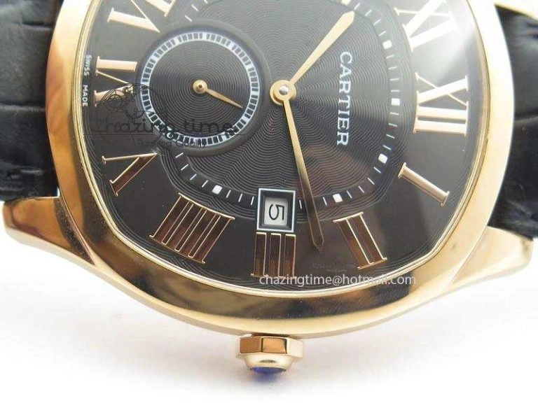 AllSeason Drive de Cartier RG Best Edition Black Textured Dial On Black Leather Strap A23J(1904-PS MC) 6285