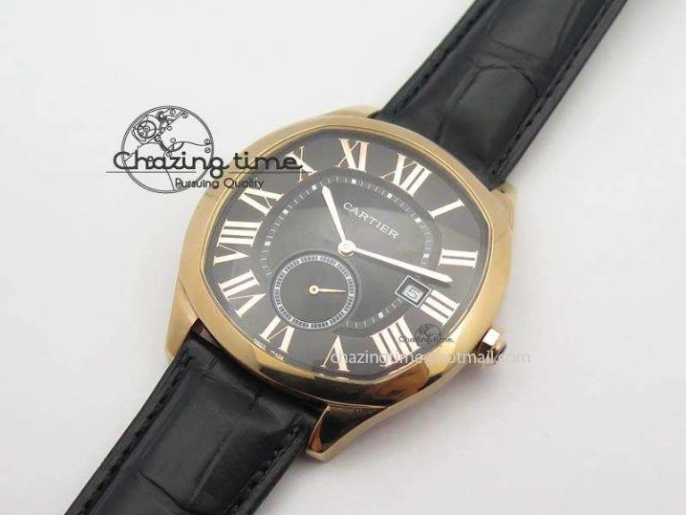 AllSeason Drive de Cartier RG Best Edition Black Textured Dial On Black Leather Strap A23J(1904-PS MC) 6285