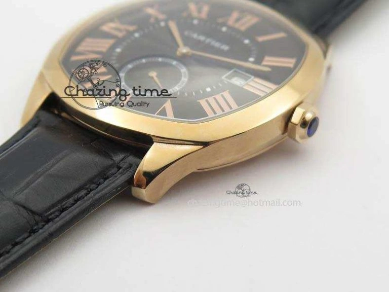 AllSeason Drive de Cartier RG Best Edition Black Textured Dial On Black Leather Strap A23J(1904-PS MC) 6285