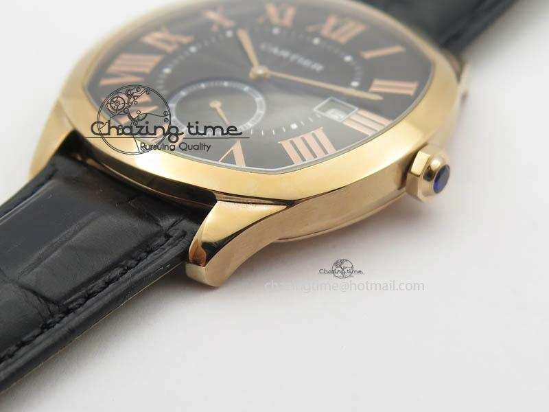 AllSeason Drive de Cartier RG Best Edition Black Textured Dial On Black Leather Strap A23J(1904-PS MC) 6285