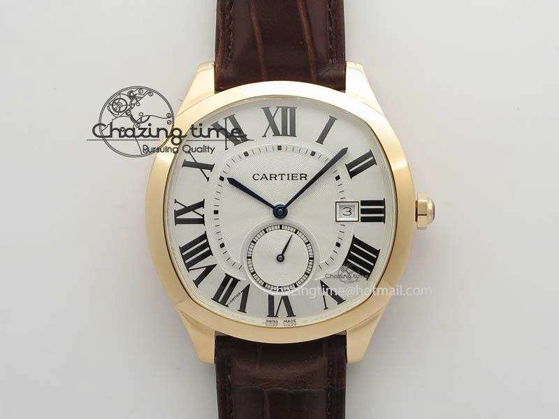 Reliable Drive de Cartier RG Best Edition White Textured Dial On Brown Leather Strap A23J(1904-PS MC) 6286