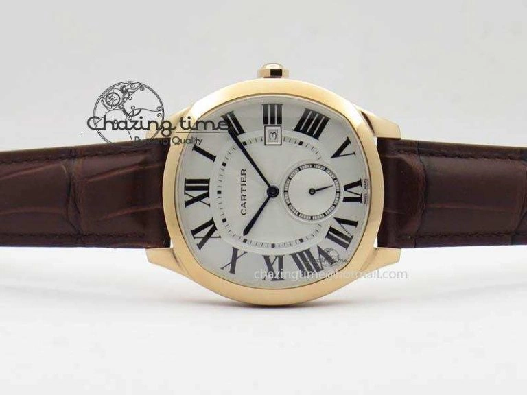 Reliable Drive de Cartier RG Best Edition White Textured Dial On Brown Leather Strap A23J(1904-PS MC) 6286
