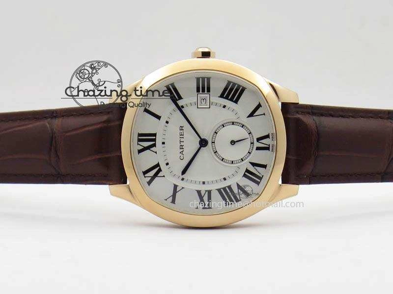 Reliable Drive de Cartier RG Best Edition White Textured Dial On Brown Leather Strap A23J(1904-PS MC) 6286