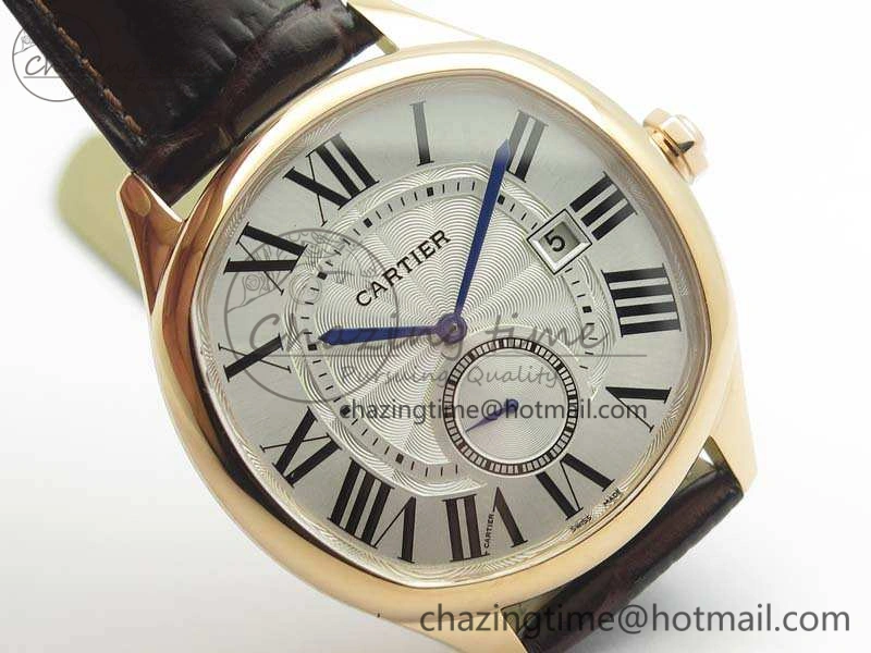 Drive de Cartier RG TF 1:1 Best Edition White Textured Dial On Brown Leather Strap A23J SmoothTexture 6272