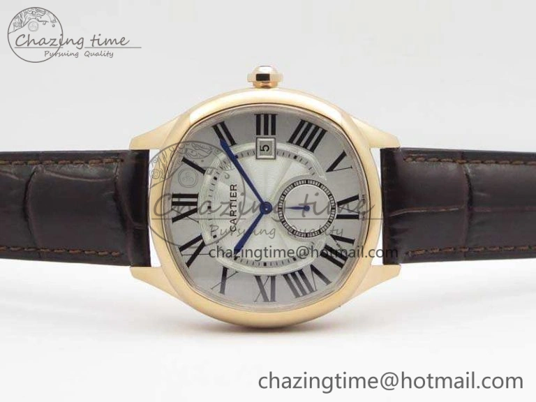 Drive de Cartier RG TF 1:1 Best Edition White Textured Dial On Brown Leather Strap A23J SmoothTexture 6272