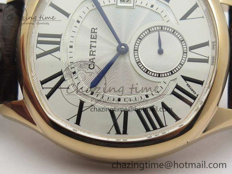 Drive de Cartier RG TF 1:1 Best Edition White Textured Dial On Brown Leather Strap A23J SmoothTexture 6272