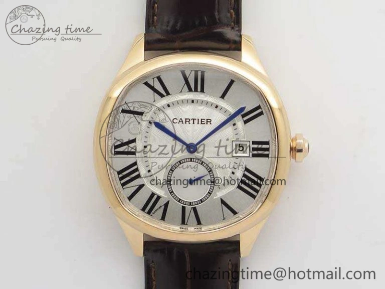 Drive de Cartier RG TF 1:1 Best Edition White Textured Dial On Brown Leather Strap A23J SmoothTexture 6272