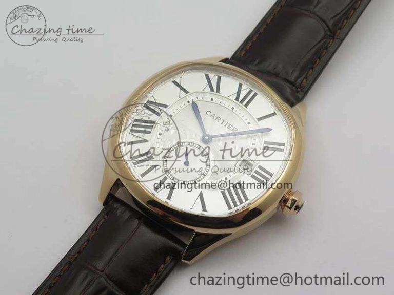 Drive de Cartier RG TF 1:1 Best Edition White Textured Dial On Brown Leather Strap A23J SmoothTexture 6272