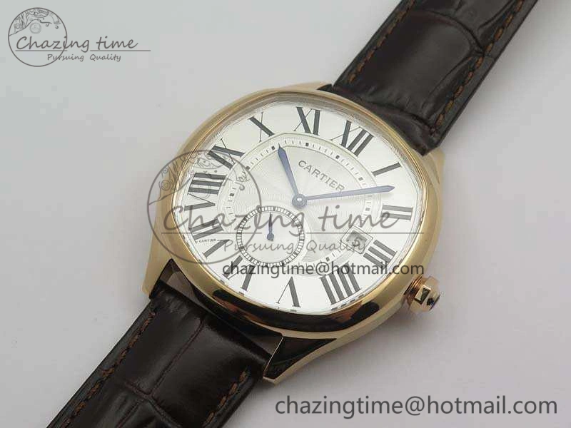 Drive de Cartier RG TF 1:1 Best Edition White Textured Dial On Brown Leather Strap A23J SmoothTexture 6272