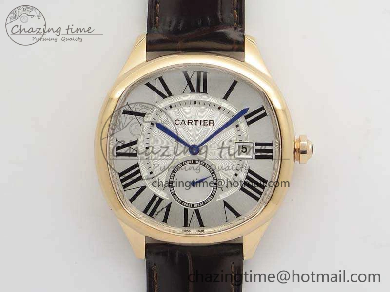 Drive de Cartier RG TF 1:1 Best Edition White Textured Dial On Brown Leather Strap A23J SmoothTexture 6272