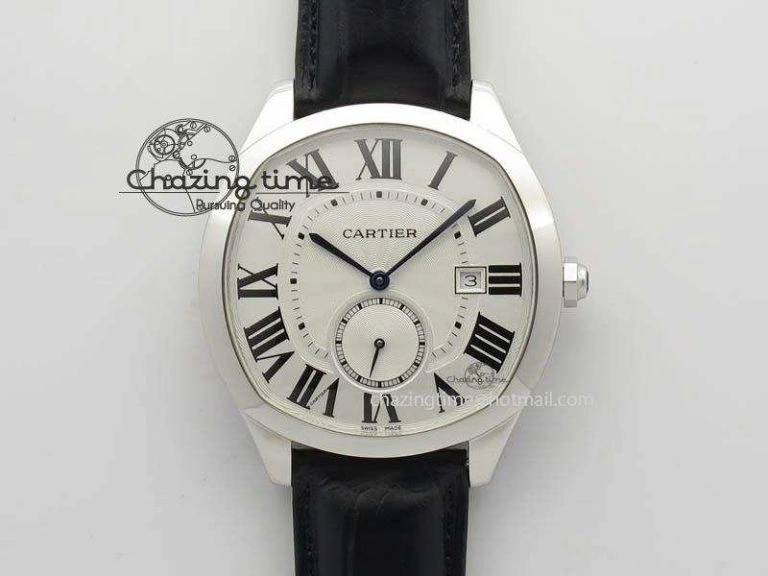 Drive de Cartier SS Best Edition White Textured Dial On Black Leather Strap A23J(1904-PS MC) Sustainable 6287
