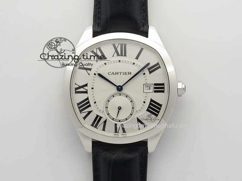 Drive de Cartier SS Best Edition White Textured Dial On Black Leather Strap A23J(1904-PS MC) Sustainable 6287